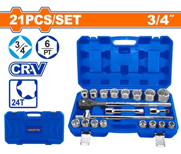 Set 21 Dados 3/4 21 Piezas + Barras Extension Wadfow Wst4d21 - Imagen 2