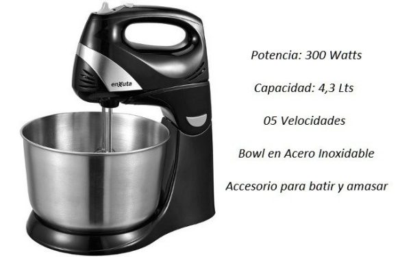 Batidora De Pie Enxuta Color Negro 5 Velocidades 300 W Frecu - Imagen 3