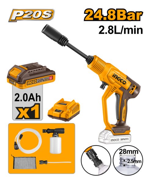 Hidrolavadora A Batería 20v + Accesorios Ingco Cpwli20362 - Imagen 2