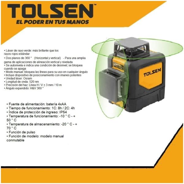 Nivel Láser V&h 360° Autonivelado Tolsen 35154 Industrial - Imagen 2