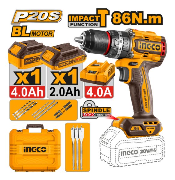 Taladro Atornillador Percutor 20v 2 Bat Carg Valija Acc - Imagen 2