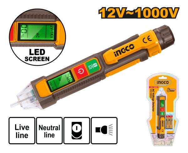 Detector De Voltaje Ac 12v1000v Ingco Vd210003 - Imagen 2
