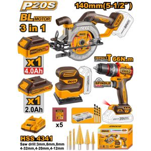 Kit Sierra Circular 20v +taladro +lijadora +2 Baterias Ingco