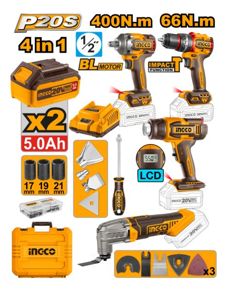 Kit Llave De Impacto 20v +taladro Percutor +multi Pist Calor - Imagen 2