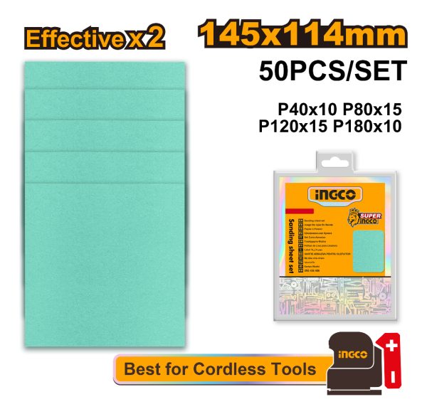 Set X 50 Lijas 145x114mm G 40 80 120 180 Ingco Pared Madera - Imagen 2