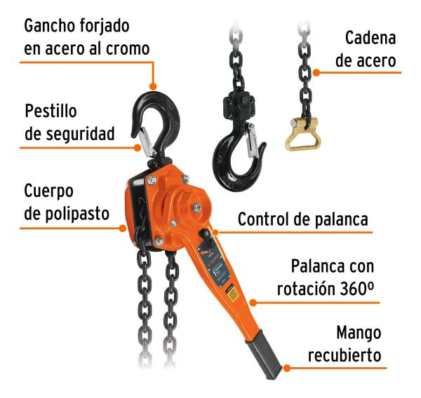 Aparejo Cadena Truper 3 Toneladas 3000kg Elevación 1.5 Mts - Imagen 3