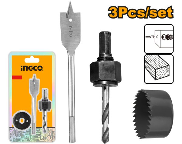 Set Sierra 54mm + Eje 3/8 + Mecha Madera 7/8 Ingco - Imagen 2
