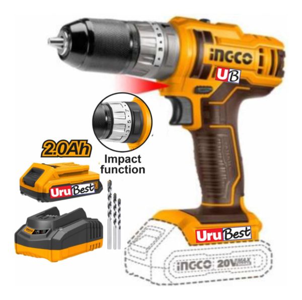Taladro Percutor 20v Mandril Metalic + Batería +carg +mechas - Imagen 2