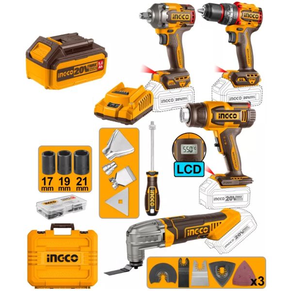 Kit Llave De Impacto 20v +taladro Percutor +multi Pist Calor