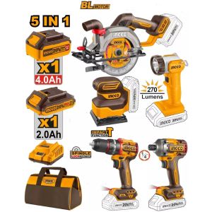 Kit Circular 20v Taladro +atornillad. Impacto Lijadora Ingco