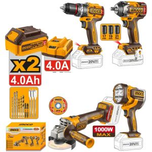Kit Ingco 4 Herramientas Inalambricas P20s 20v Con Baterias