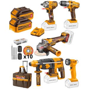 Kit Llave Impacto Rotomartillo +amo Taladro +baterías Ingco