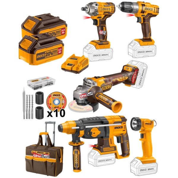 Kit Llave Impacto Rotomartillo +amo Taladro +baterías Ingco