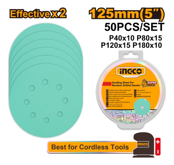 Set X 50 Lijas 5 125mm Para Lijadora Orbital Ingco Akrs1250 - Imagen 2