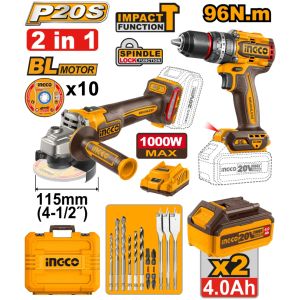 Kit A Batería Taladro 96nm Y Amoladora C/2 Bat Ingco