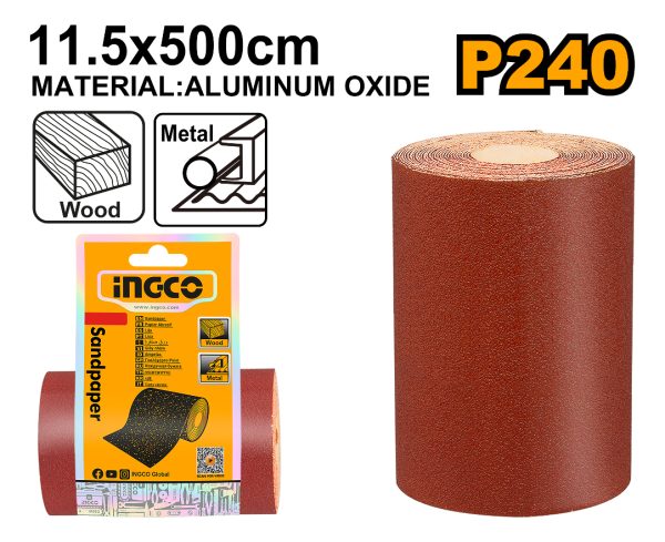 Rollo Lija 11.5x500cm Ingco Grano 120 Al 240 - Imagen 6