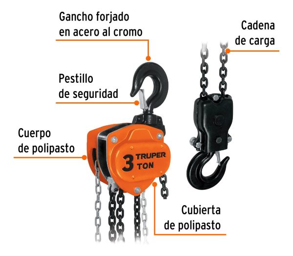 Aparejo Cadena Manual 3000kg 3 Mts Truper Pol-3 - Imagen 2