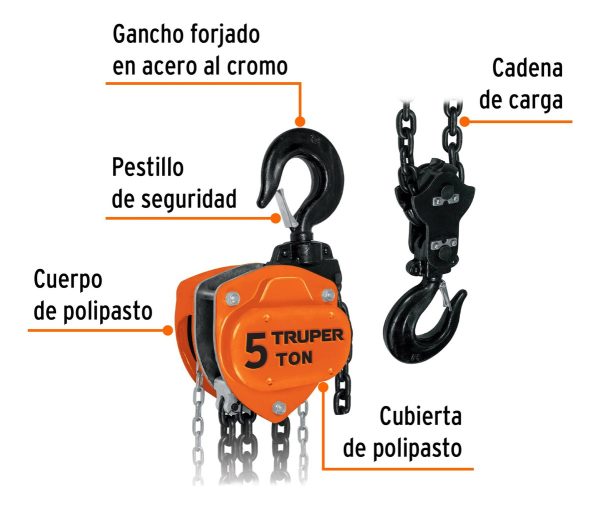 Aparejo Cadena Manual 5000kg 3 Mts Truper Pol-5 - Imagen 2