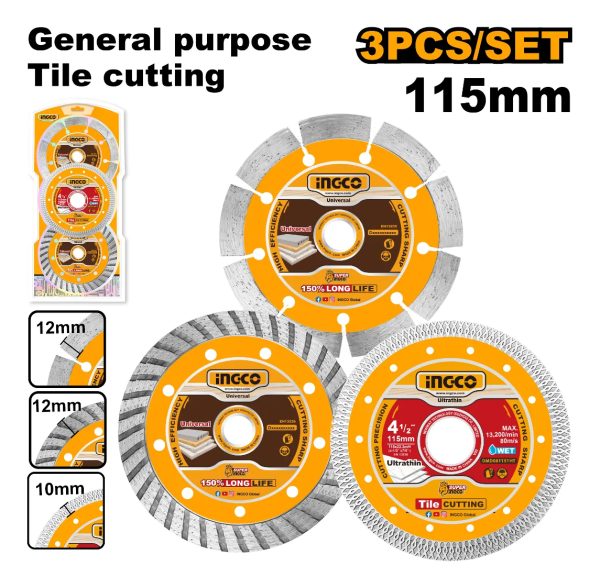 Set X 3 Discos 115mm 4 1/2 Ceramica Multiuso Ingco Dmd063115 - Imagen 2