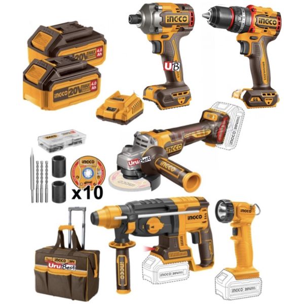 5 Herramientas Ator Impacto Taladro Rotomartillo Ingco 20v