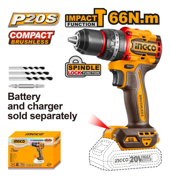 Taladro Atornillador Percutor 20v 13mm 60nm Sin Bat Ingco - Imagen 2