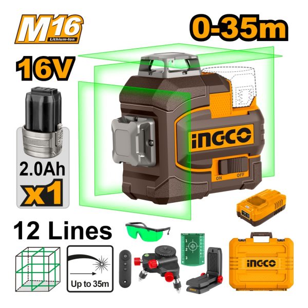Nivel Laser 360 3d Verde + Bateria 35mts Ingco Hll301201 *ub - Imagen 2