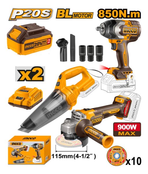 Kit Combo 9 Herramientas 20v Llave 850nm 2 Baterías Ingco Ub - Imagen 2