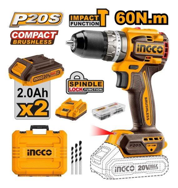Taladro Atornillador A Batería 20v 13mm (bl Y 70nm) Ingco Ub - Imagen 2