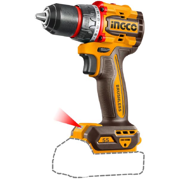 Taladro Atornillador Bateria Ingco 20v 55nm +2 Puntas S/bat