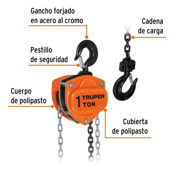 Aparejo Cadena Manual 1000kg 3 Mts Truper Pol-1 - Imagen 2