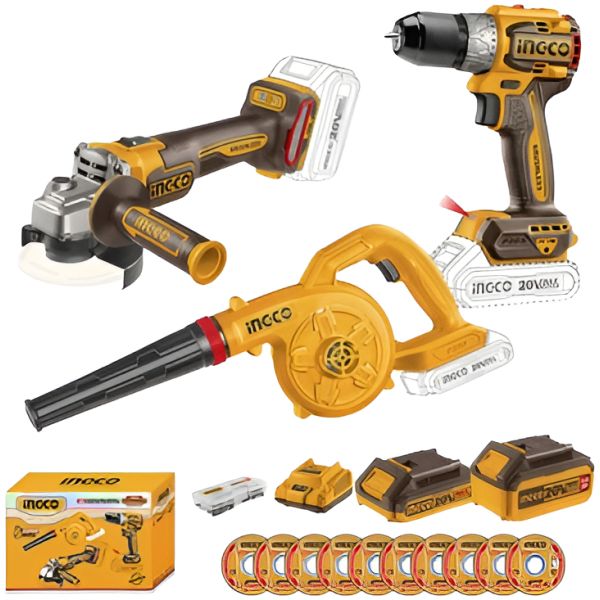 Kit Ingco A Batería P20s 20v Amoladora Taladro Sopladora Ub