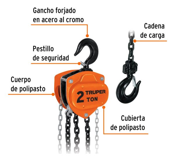 Aparejo Cadena Manual 2000kg 3 Mts Truper Pol-2 - Imagen 2