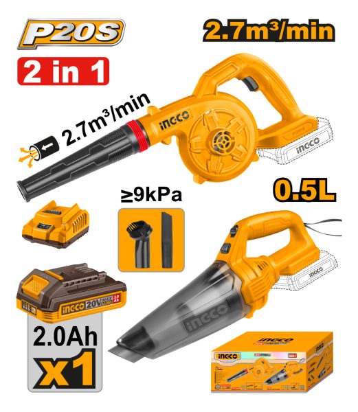 Kit Sopladora + Aspiradora 0.5l + Bat Carg Ingco Cosli240998 - Imagen 2