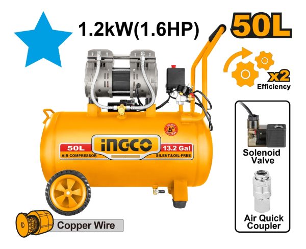 Compresor Ingco Acs112501 Amarillo Bifásico 50l 1.6hp - Imagen 2