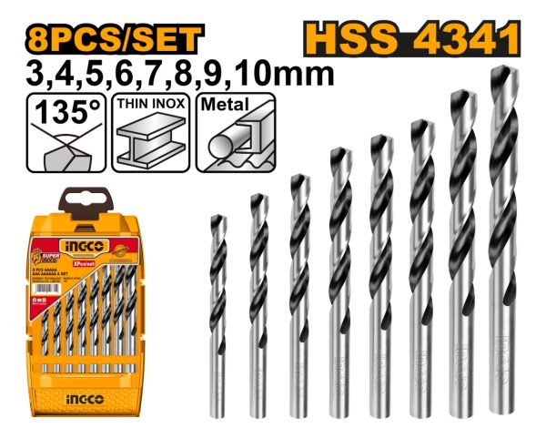 Set 8 Mechas Para Metal Hss 3mm A 10mm Ingco Akdb1088 - Imagen 2