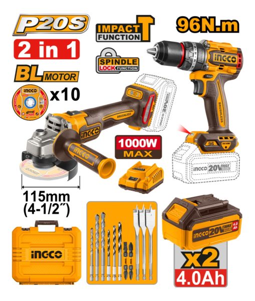 Kit A Batería Taladro 96nm Y Amoladora C/2 Bat Ingco - Imagen 5