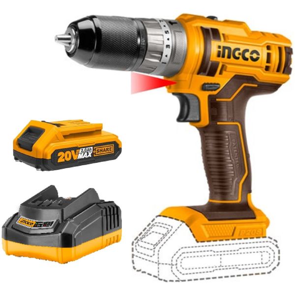 Taladro Percutor 20v Mandril Metalic + Batería +carg +mechas