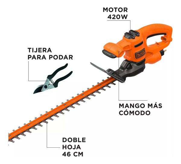 Cortacercos Black + Decker 420w Espada 46cm. C/tijera Podar - Imagen 2