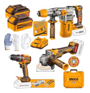 Kit Taladro Amoladora Rotomartillo 20v C/ 2 Baterias Ingco