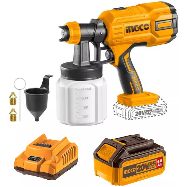 Pistola Pintura Inalámbrica Ingco 20v Con Batería 4ah Y Carg