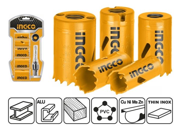 Juego 7 Mechas Bi Metal Copa Madera Metal Pvc Ingco Akh0071 - Imagen 2