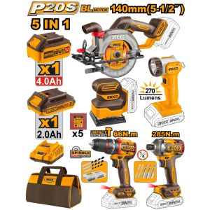Kit Ingco 20v Circular +taladro +atornillador +lijadora