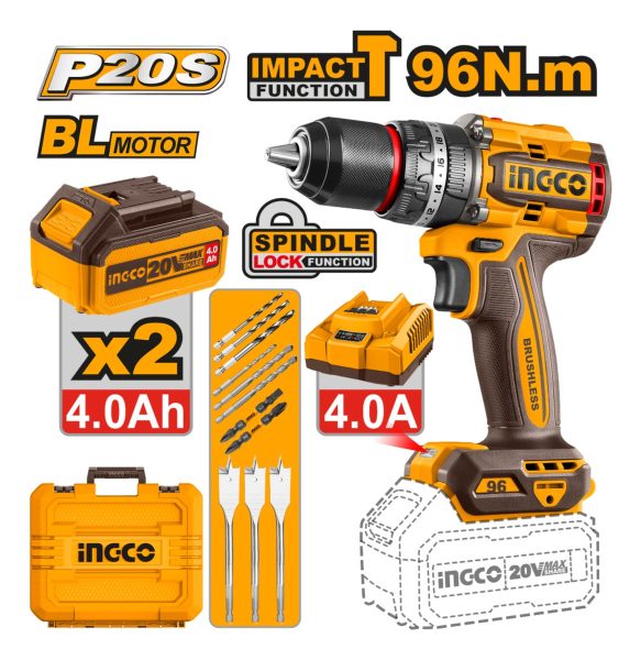 Taladro Percutor 20v 96nm C/2 Baterías Ingco Cidli2096 - Imagen 2