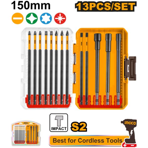 13 Puntas Impacto 150mm Ph1 Ph2 Ph3 Pz1 Pz2 Pz3 Torx Ingco
