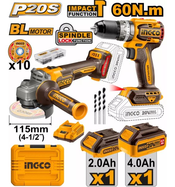 Kit Esmeril + Taladro Percutor Inalambrico Brushless Ingco - Imagen 4