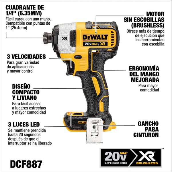 Atornillador Impacto 20v S.carbones/s.batería Dewalt Dcf887b - Imagen 2