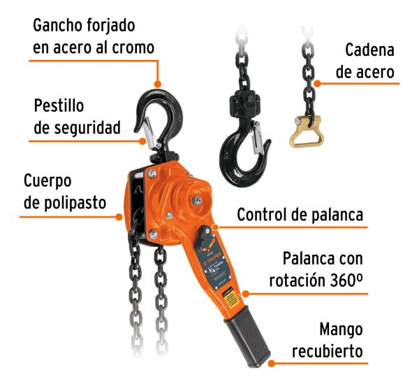Aparejo Cadena Truper 1 1/2tonelada 1500kg Elevación 1.5 Mts - Imagen 3