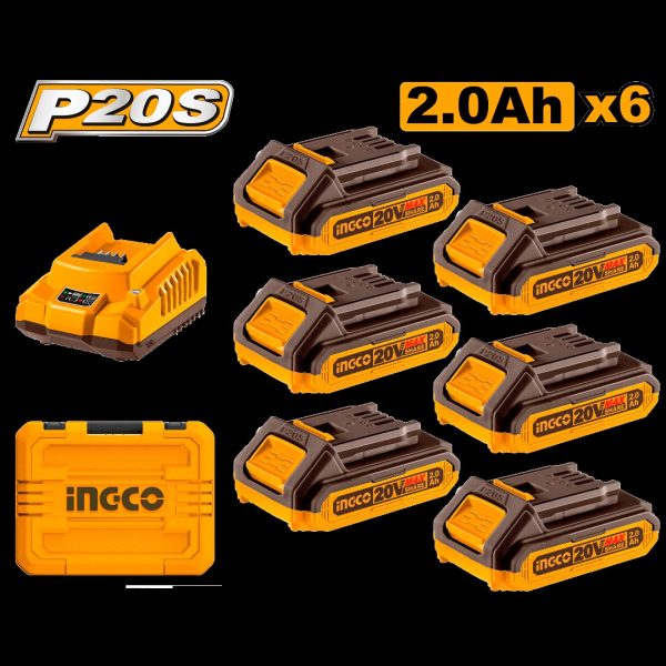Set X 6 Baterias 2.0ah +cargador En Valija Fbcli20611 Ingco - Imagen 2