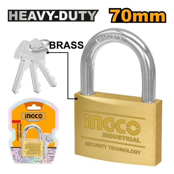 Candado Ingco Bronce 70mm C/ 3 Llaves Máxima Seguridad - Imagen 2