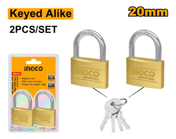 Set X 2 Candado Bronce Llaves Inguales 20mm Ingco Dbplk2202 - Imagen 2